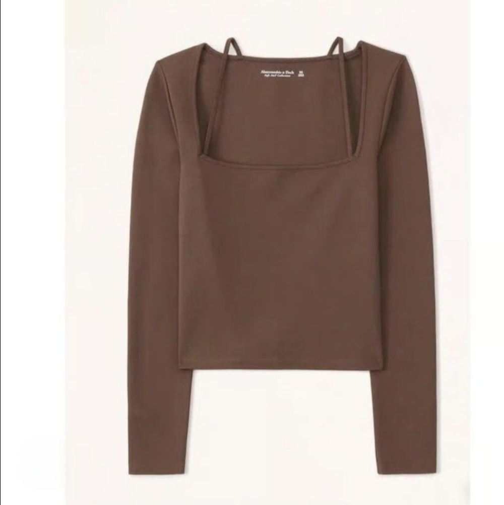 Abercrombie & Fitch Brown Long Sleeve Square Neck Top